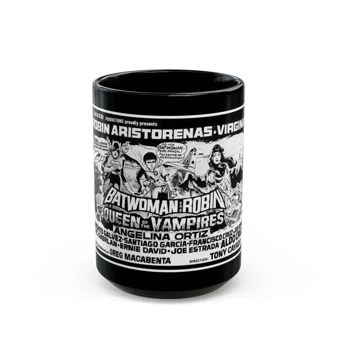 BATWOMAN AND ROBIN MEET THE QUEEN OF THE VAMPIRES 1972 Movie Poster - Black Coffee Mug 15oz - Go Mug Yourself