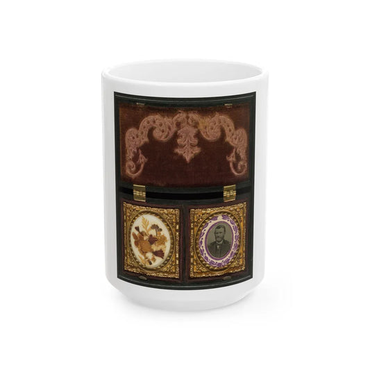 Ulysses S. Grant Of General Staff Regular Army Infantry Regiment; Dried Flowers In Frame On Left (U.S. Civil War) White Coffee Mug-15oz-Go Mug Yourself