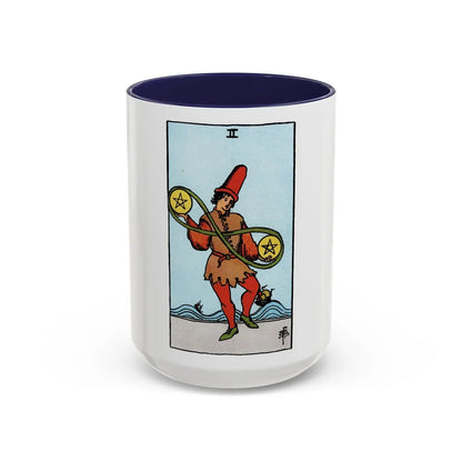 The 2 of Pentacles (Tarot Card) Accent Coffee Mug-15oz-Navy-Go Mug Yourself