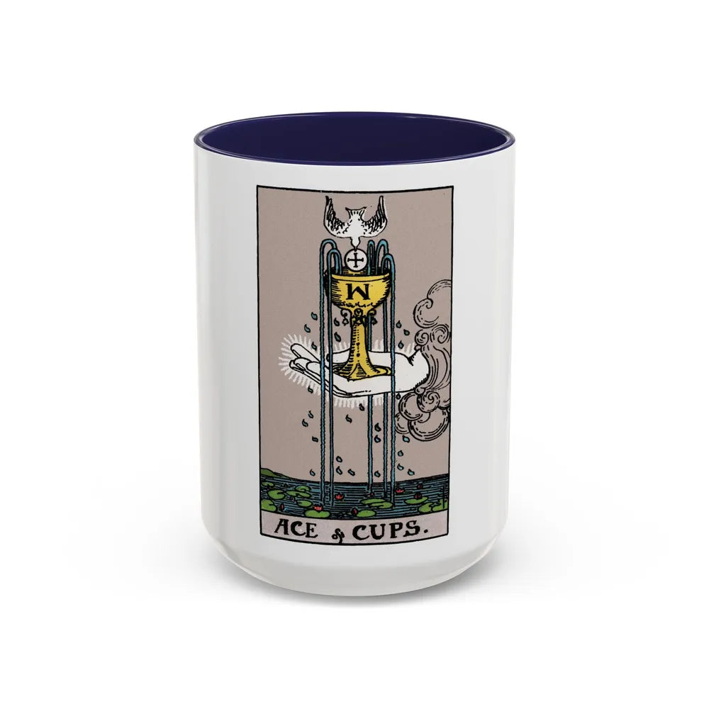 The Ace of Cups (Tarot Card) Accent Coffee Mug-15oz-Navy-Go Mug Yourself