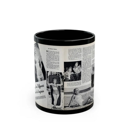 Virginia Mayo #290 - 2 Pages of Virginia+3 B&W Pin-Up Pics & 2 Candid Shots circa late 40's from a Movie Star Magazine (Vintage Female Icon) Black Coffee Mug-11oz-Go Mug Yourself