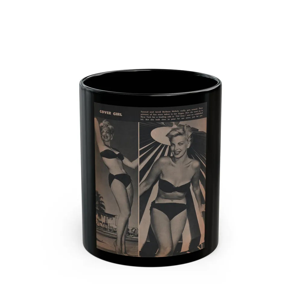 Barbara Nichols #433 - Page 1 of 1 with, 2 B&W Photos & Short Paragraph from GALA Magazine January '53 (Vintage Female Icon) Black Coffee Mug-11oz-Go Mug Yourself