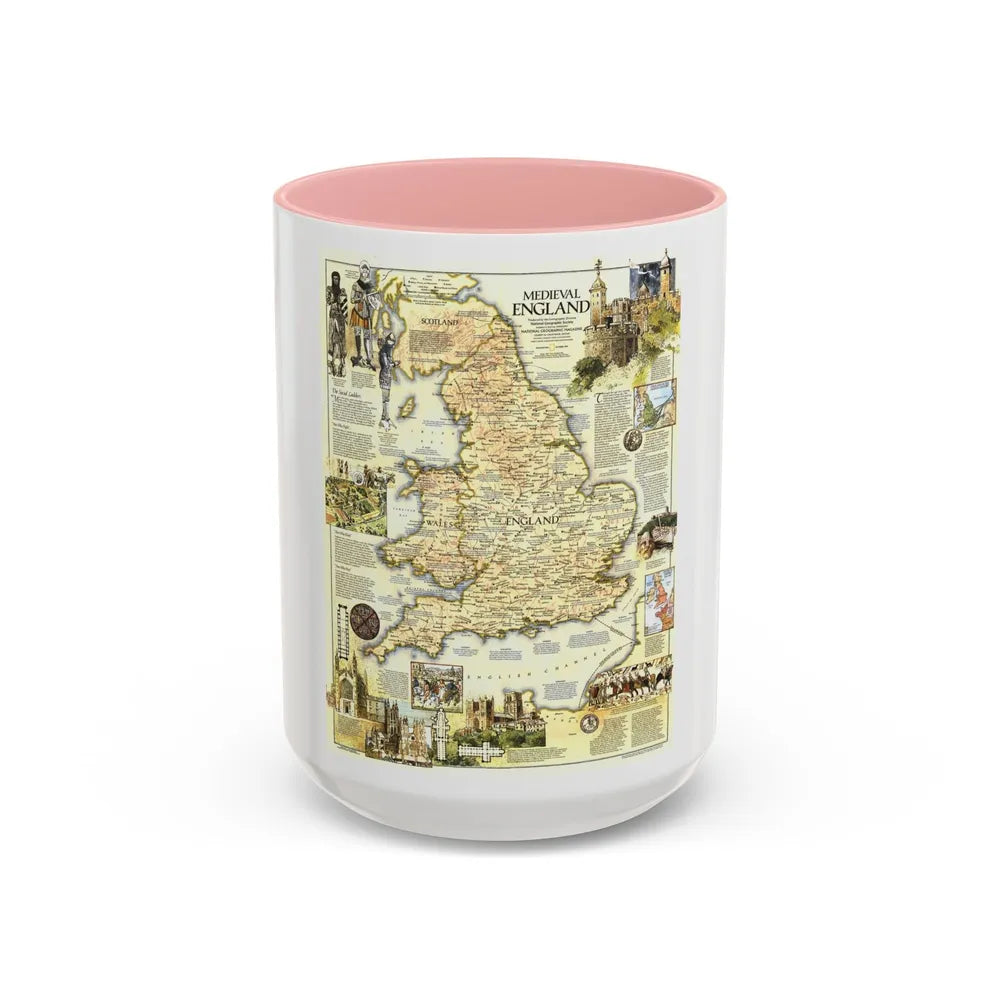 England - Medieval (1979) (Map) Accent Coffee Mug-15oz-Pink-Go Mug Yourself