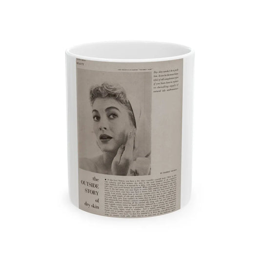 Lori Nelson #219 - Vintage B&W 8x10.5 Photo Glamour Head & Shoulder Shot putting on skin cream an add 1 (Vintage Female Icon) White Coffee Mug-11oz-Go Mug Yourself