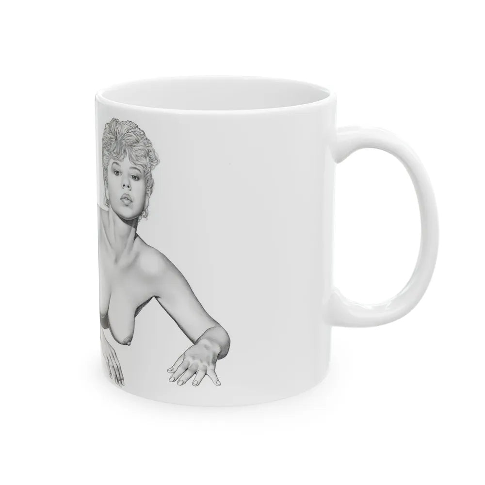 Linda Blair #172 - Nude Pencil Drawing (Vintage Female Icon) White Coffee Mug-Go Mug Yourself