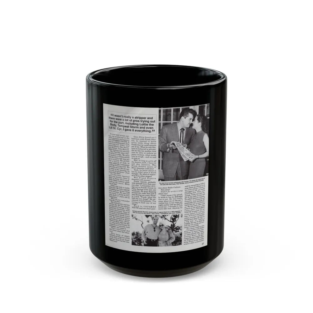 Jeanne Carmen #124 - Pages 10 of 14 with, 2 B&W Moie Stills & Article from Femme Fatales Mag. Oct. '95 (Vintage Female Icon) Black Coffee Mug-15oz-Go Mug Yourself