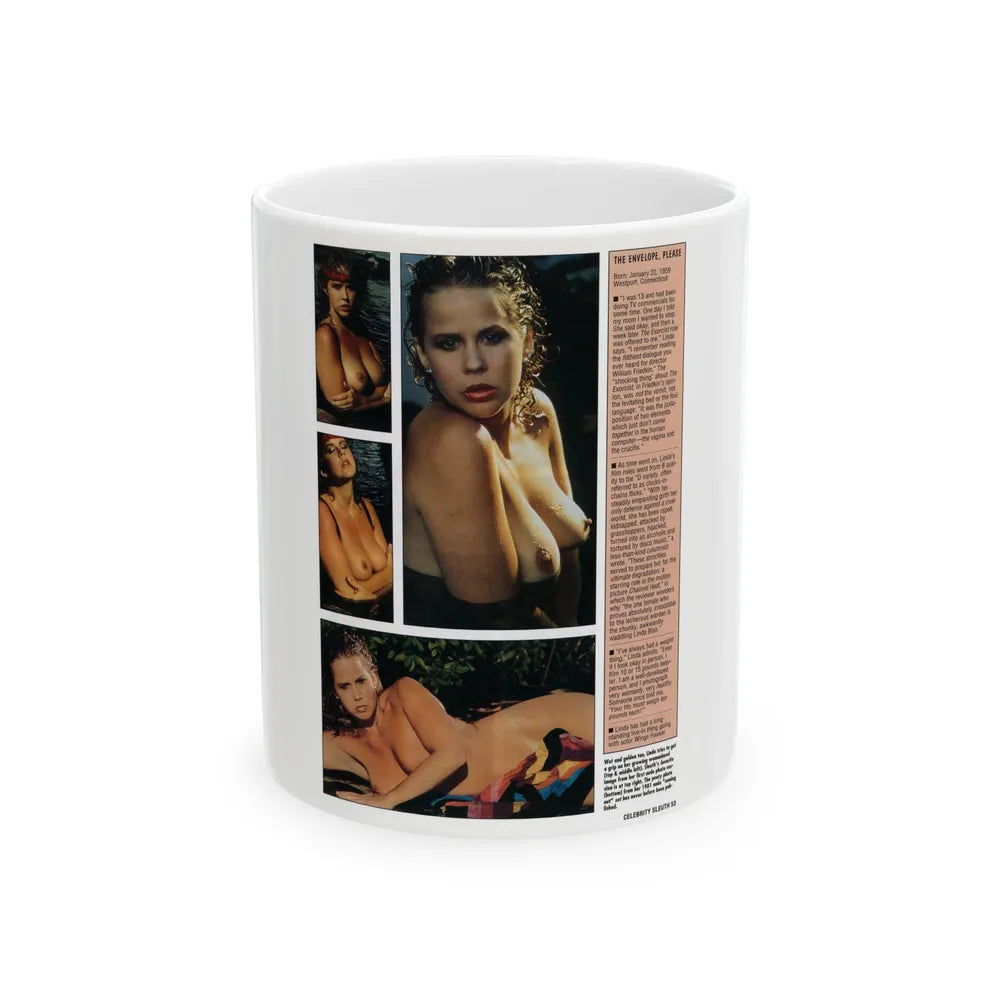 Linda Blair #302 - Celebrity Sleuth Mag. - 1 Page 4 Photos with, article (Vintage Female Icon) White Coffee Mug-11oz-Go Mug Yourself