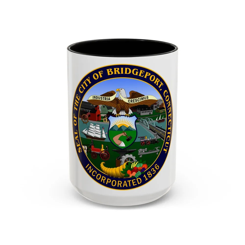 Seal of Bridgeport Connecticut - Accent Coffee Mug-15oz-Black-Go Mug Yourself