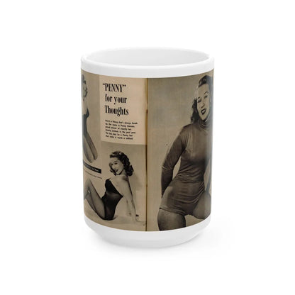 Penny Duncan #45 - [Pages 4 & 5] Pages 1 & 2 of 2 with, Penny+2 B&W Photos, Captions & Short Snippet from GALA Mag. Sept. '52 (Vintage Female Icon) White Coffee Mug-15oz-Go Mug Yourself