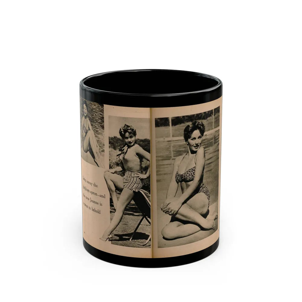 Jeanne Crain #104 - Pages 5 & 6 of 7 with, 3 B&W Photos & 1 Caption from Sensation Digest Mag. '54 (Vintage Female Icon) Black Coffee Mug-11oz-Go Mug Yourself