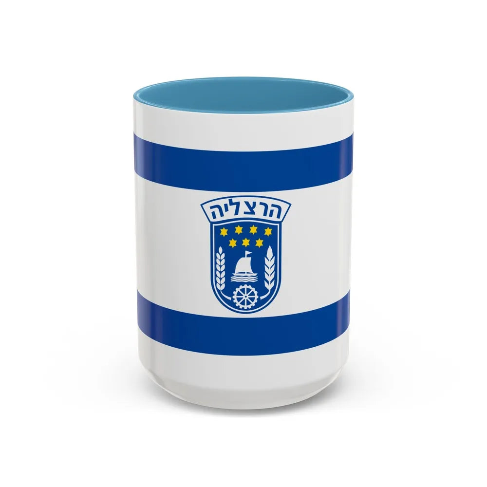 Flag of Herzliya Israel - Accent Coffee Mug-15oz-Light Blue-Go Mug Yourself