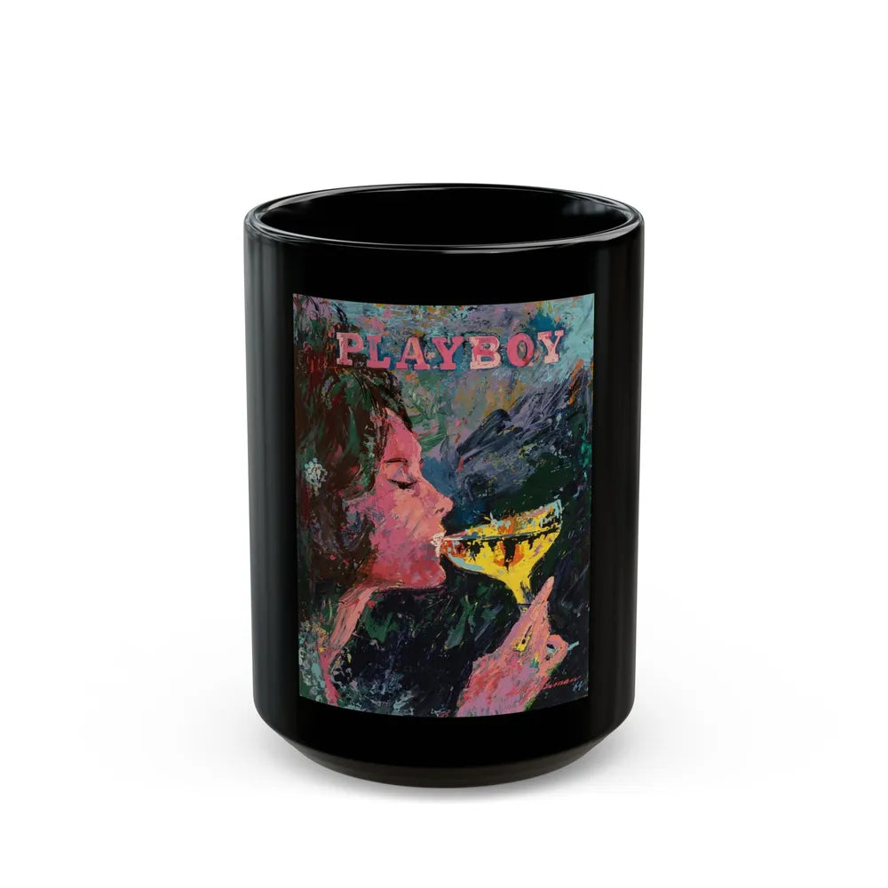 Bunny Sipping Champagne, Playboy, 1964 - Black Coffee Mug-15oz-Go Mug Yourself