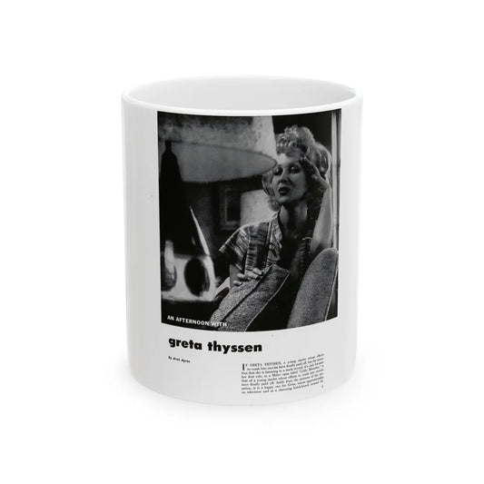 Greta Thyssen #126 - 1 Page with, 1 B&W Photo & Paragraph from Modern Man Mag. April '57 (Vintage Female Icon) White Coffee Mug-11oz-Go Mug Yourself