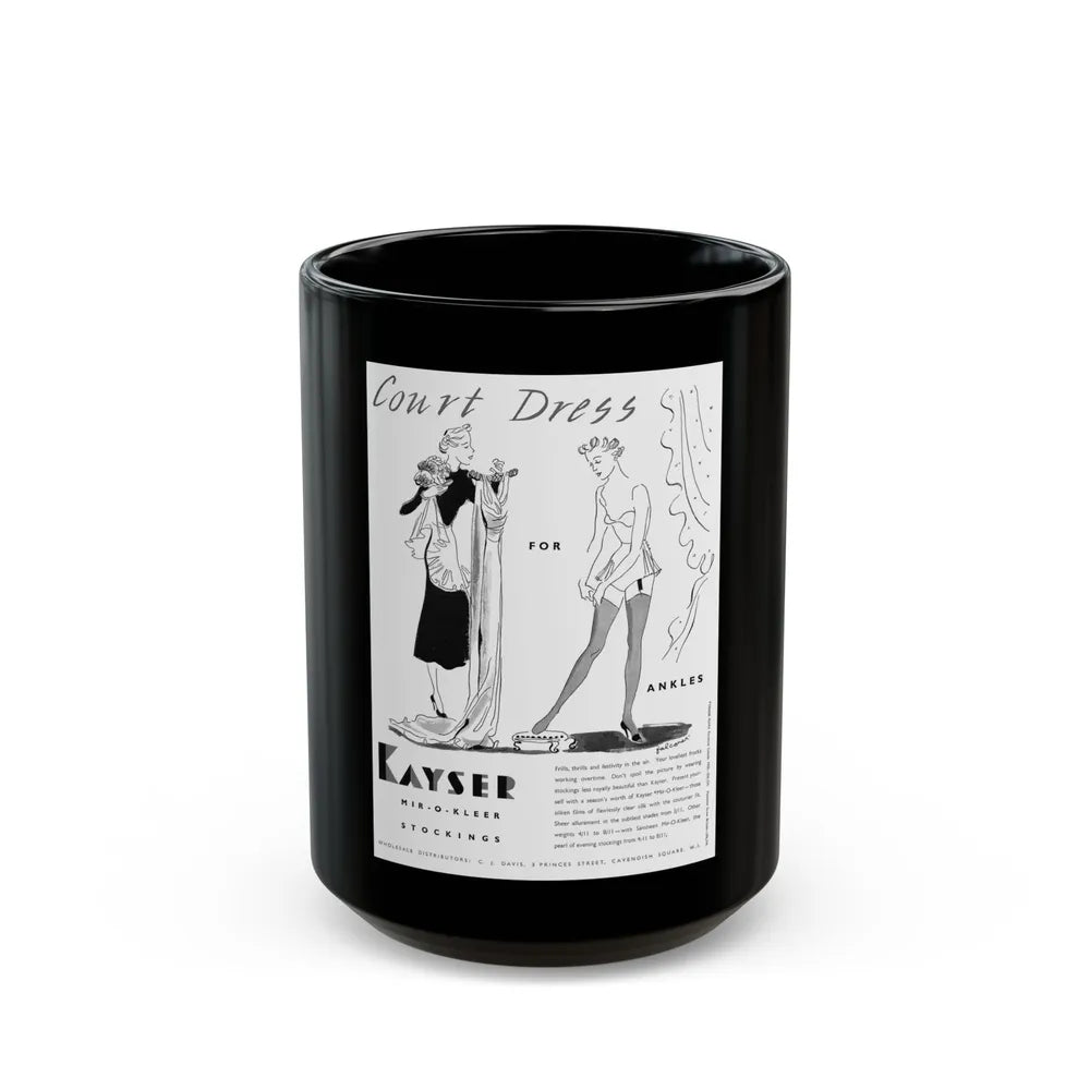 Court Dress for Ankles, Kayser Stockings ad, 1937 - Black Coffee Mug-15oz-Go Mug Yourself