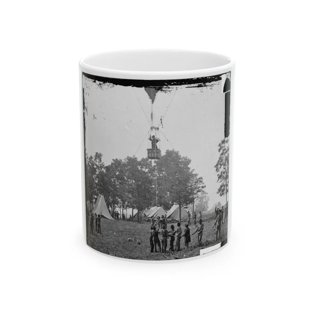 Fair Oaks, Va. Prof. Thaddeus S. Lowe Observing The Battle From His Balloon Intrepid (U.S. Civil War) White Coffee Mug-11oz-Go Mug Yourself