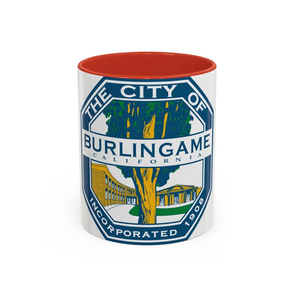 Seal of Burlingame California - Accent Coffee Mug-11oz-Red-Go Mug Yourself