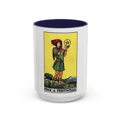 The Page of Pentacles (Tarot Card) Accent Coffee Mug-15oz-Navy-Go Mug Yourself