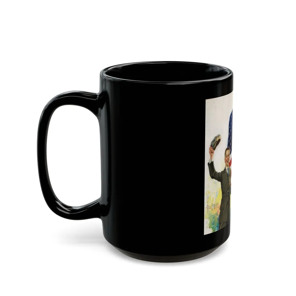 Boy and Girl with American Flag - Black Coffee Mug-Go Mug Yourself