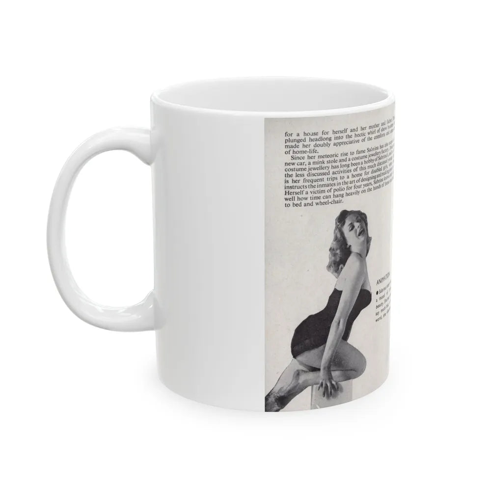 Norma Sykes #142 - 66 PHOTOGRAPHS OF Sabrina U.K. Pocket Mag. Pages 14 & 15 (Vintage Female Icon) White Coffee Mug-Go Mug Yourself