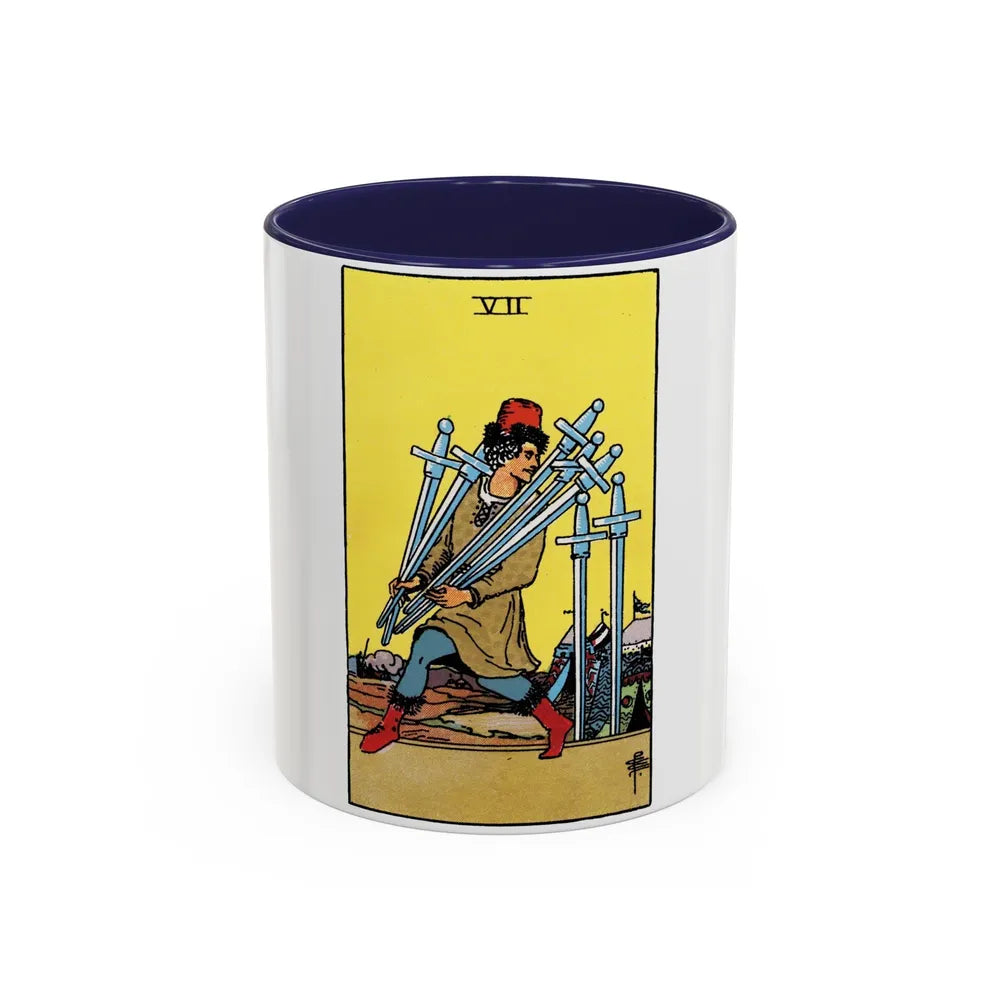 The 7 of Swords (Tarot Card) Accent Coffee Mug-11oz-Navy-Go Mug Yourself