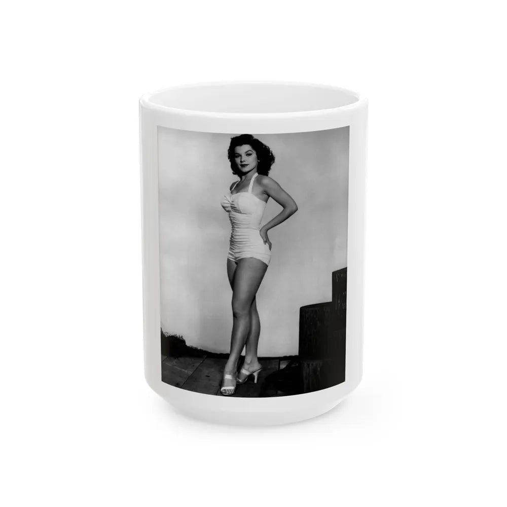 Debra Paget #264 - 8x10 Full Body 1-Piece White Swimsuit Cheesecake Photo Re-Strike from Mid 50's 2 (Vintage Female Icon) White Coffee Mug-15oz-Go Mug Yourself