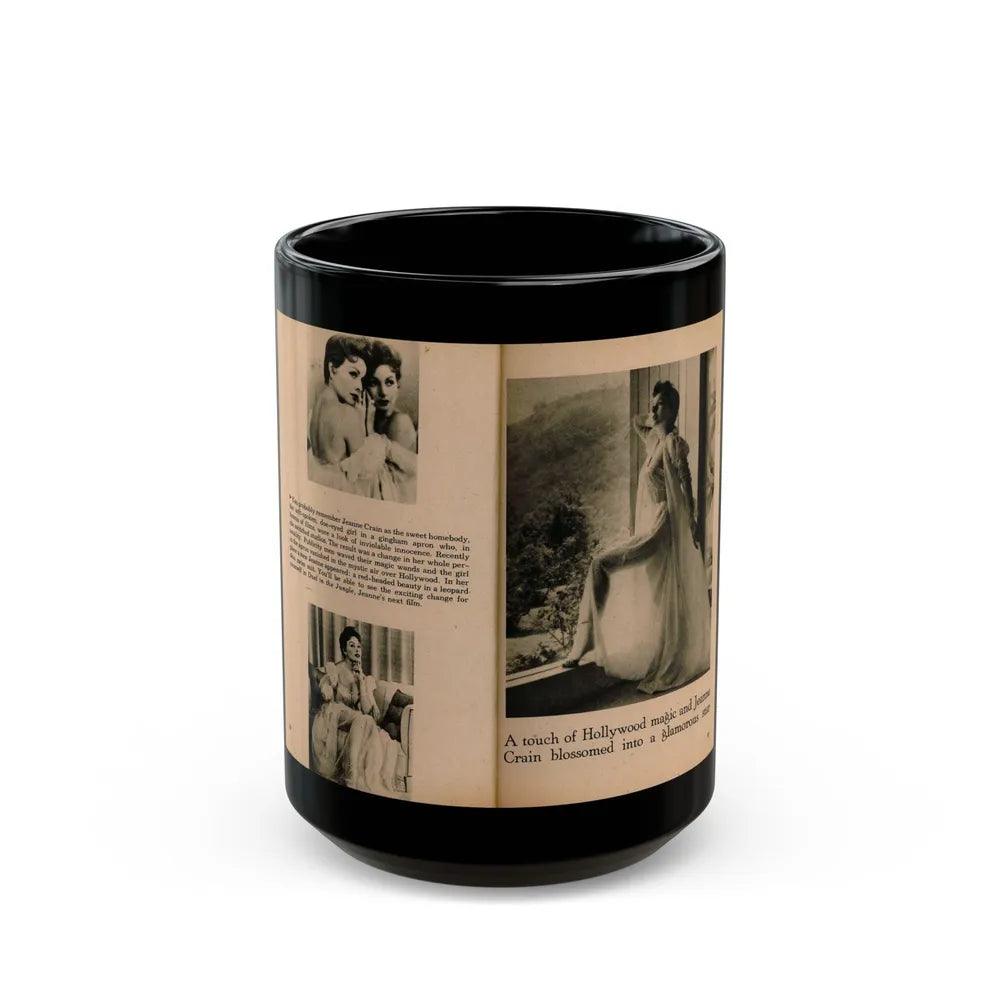 Jeanne Crain #103 - Pages 3 & 4 of 7 with, 3 B&W Photos, Captions & Article from Sensation Digest Mag. '54 (Vintage Female Icon) Black Coffee Mug-15oz-Go Mug Yourself