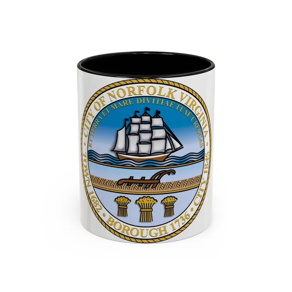 Seal of Norfolk Virginia - Accent Coffee Mug-11oz-Black-Go Mug Yourself