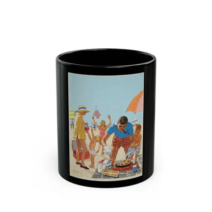 Beach Picnic Illustration (c. 1959) - Black Coffee Mug 11oz - Go Mug Yourself
