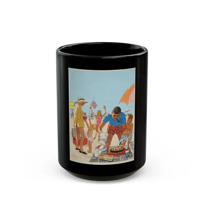 Beach Picnic Illustration (c. 1959) - Black Coffee Mug 15oz - Go Mug Yourself