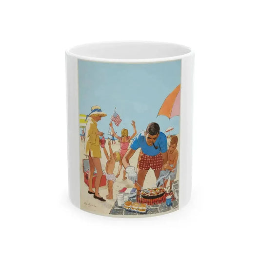 Beach Picnic Illustration (c. 1959) - White Coffee Mug 11oz - Go Mug Yourself