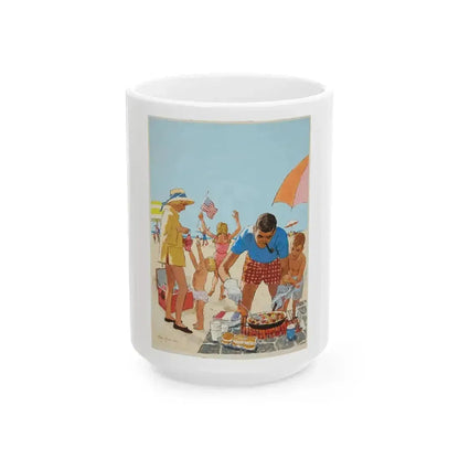 Beach Picnic Illustration (c. 1959) - White Coffee Mug 15oz - Go Mug Yourself