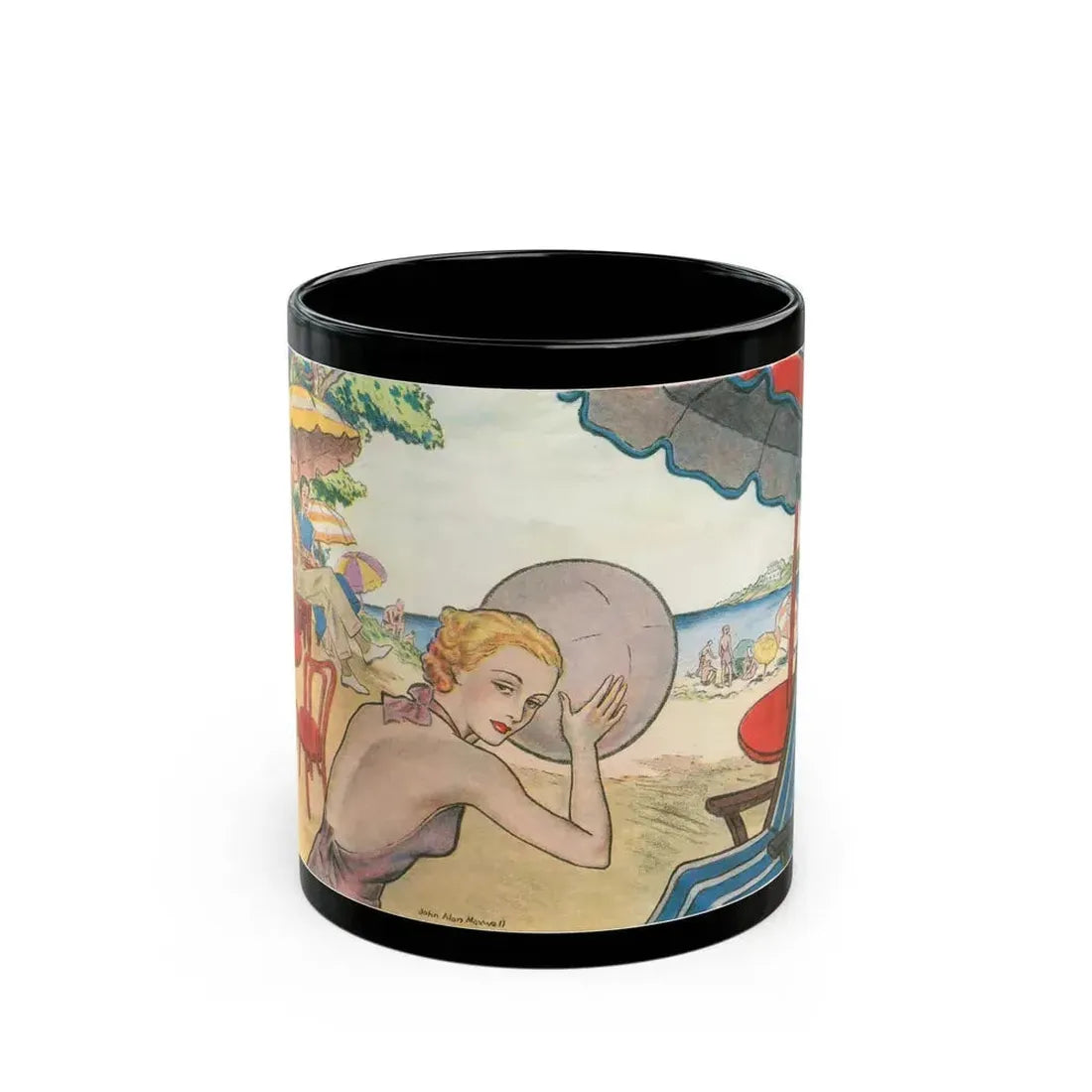 Beach Scene, 1936 - Black Coffee Mug 11oz - Go Mug Yourself