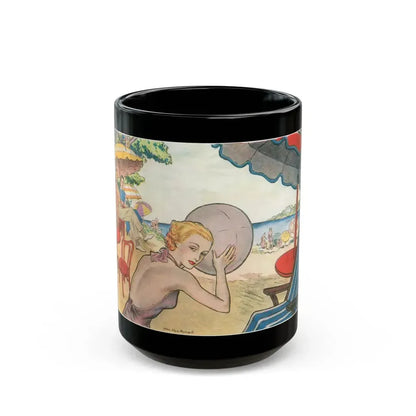 Beach Scene, 1936 - Black Coffee Mug 15oz - Go Mug Yourself
