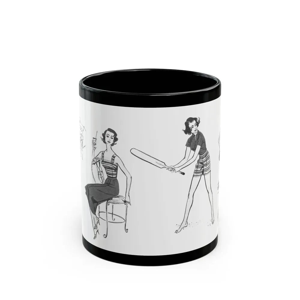 Beachwear illustrations, Woman magazine, 1957 - Black Coffee Mug 11oz - Go Mug Yourself