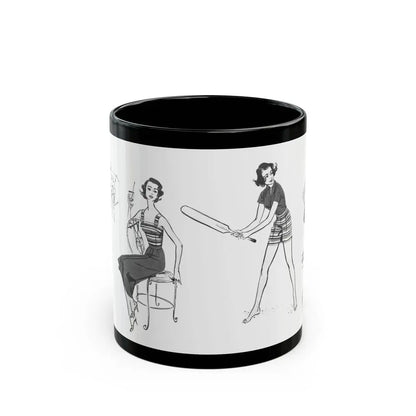Beachwear illustrations, Woman magazine, 1957 - Black Coffee Mug 11oz - Go Mug Yourself