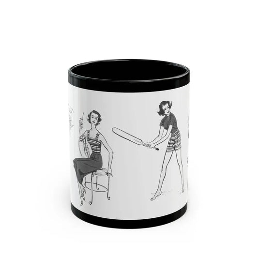 Beachwear illustrations, Woman magazine, 1957 - Black Coffee Mug 11oz - Go Mug Yourself