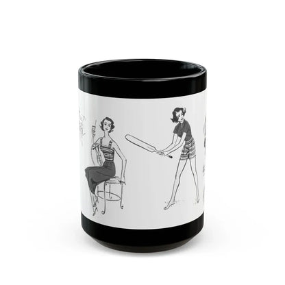 Beachwear illustrations, Woman magazine, 1957 - Black Coffee Mug 15oz - Go Mug Yourself
