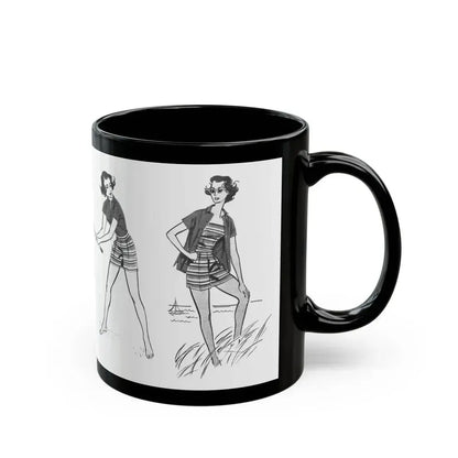 Beachwear illustrations, Woman magazine, 1957 - Black Coffee Mug - Go Mug Yourself