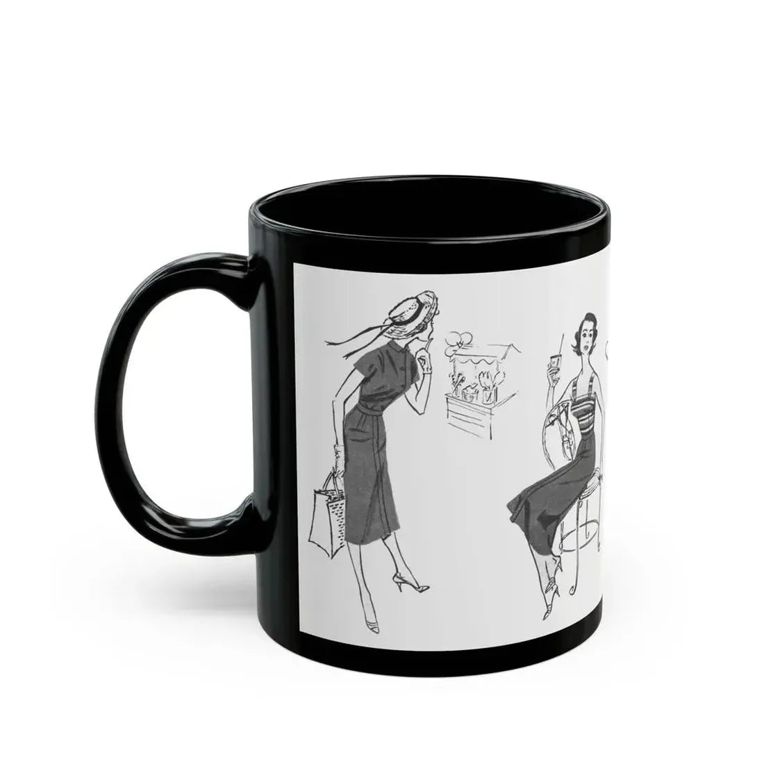 Beachwear illustrations, Woman magazine, 1957 - Black Coffee Mug - Go Mug Yourself