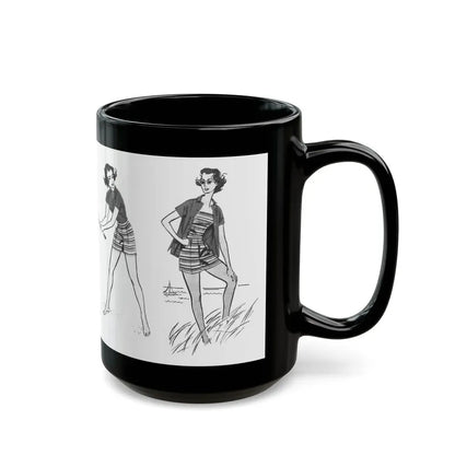 Beachwear illustrations, Woman magazine, 1957 - Black Coffee Mug - Go Mug Yourself