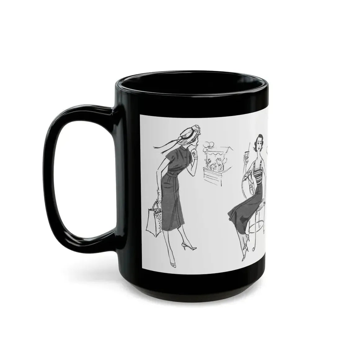 Beachwear illustrations, Woman magazine, 1957 - Black Coffee Mug - Go Mug Yourself