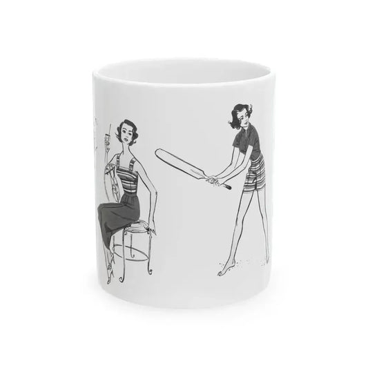 Beachwear illustrations, Woman magazine, 1957 - White Coffee Mug 11oz - Go Mug Yourself