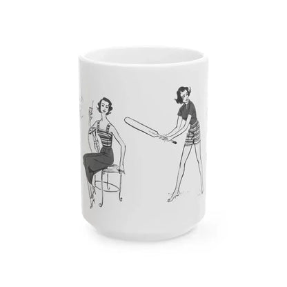 Beachwear illustrations, Woman magazine, 1957 - White Coffee Mug 15oz - Go Mug Yourself