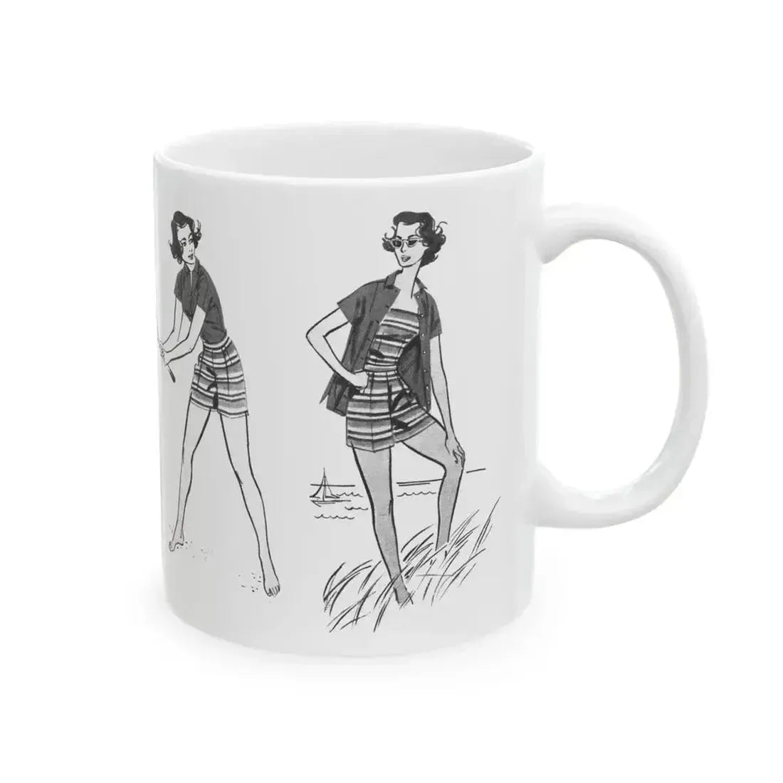 Beachwear illustrations, Woman magazine, 1957 - White Coffee Mug - Go Mug Yourself