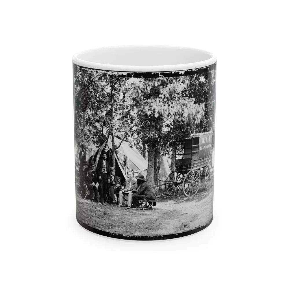 Bealeton, Va. Group At Tent And Wagon Of The New York Herald (U.S. Civil War) White Coffee Mug-11oz-Go Mug Yourself