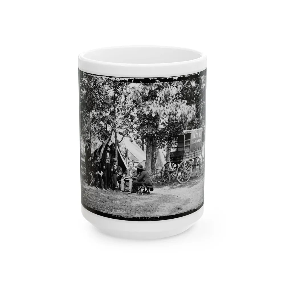 Bealeton, Va. Group At Tent And Wagon Of The New York Herald (U.S. Civil War) White Coffee Mug-15oz-Go Mug Yourself