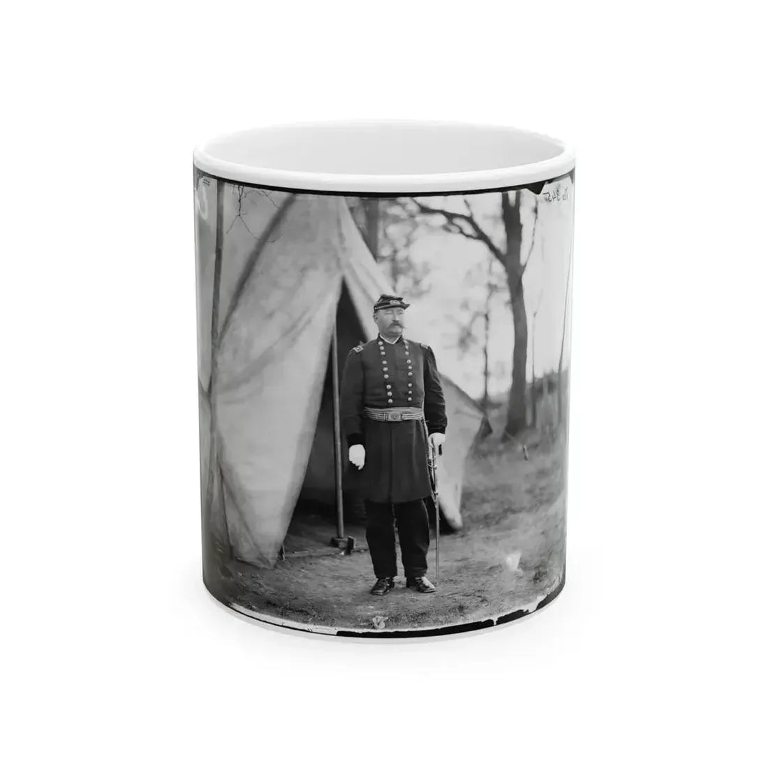 Bealeton, Virginia. Gen. William H. French Standing In Front Of Tent (U.S. Civil War) White Coffee Mug 11oz - Go Mug Yourself