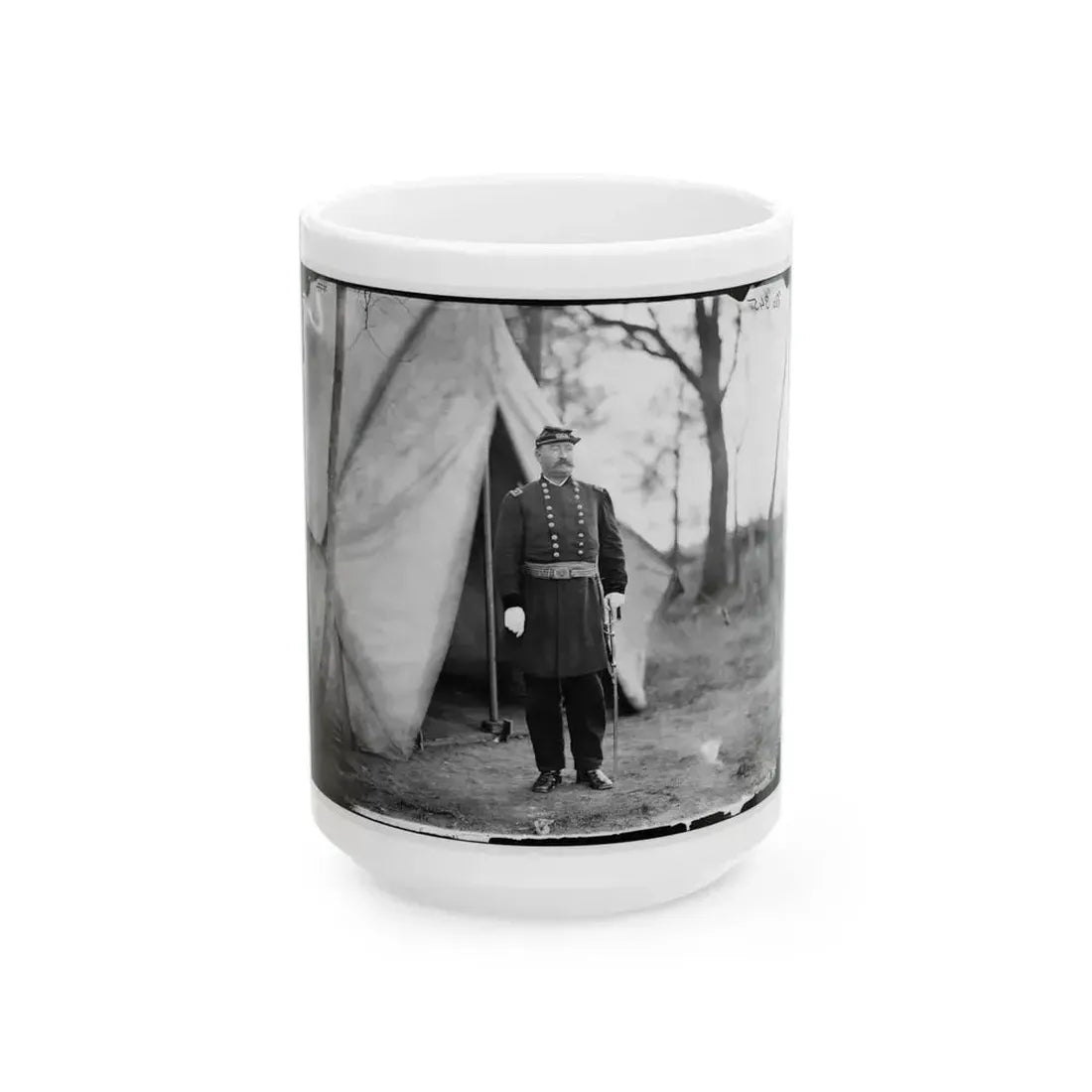Bealeton, Virginia. Gen. William H. French Standing In Front Of Tent (U.S. Civil War) White Coffee Mug 15oz - Go Mug Yourself