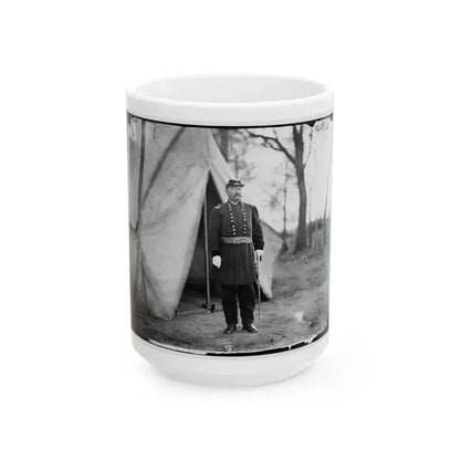 Bealeton, Virginia. Gen. William H. French Standing In Front Of Tent (U.S. Civil War) White Coffee Mug 15oz - Go Mug Yourself