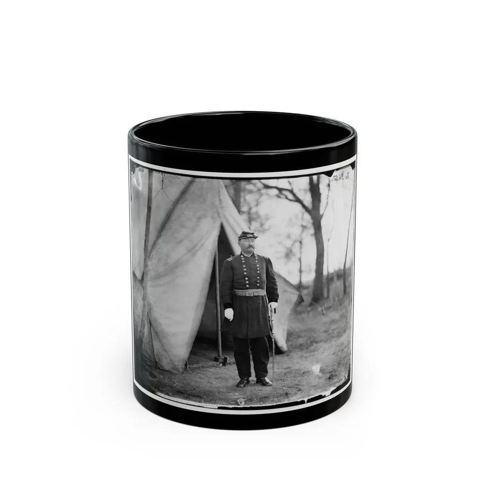 Bealeton, Virginia. Gen. William H. French Standing In Front Of Tent (U.S. Civil War) Black Coffee Mug-11oz-Go Mug Yourself